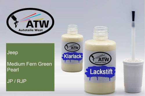 Jeep, Medium Fern Green Pearl, JP / RJP: 20ml Lackstift + 20ml Klarlack - Set, von ATW Autoteile West.